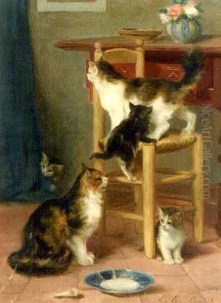 Katzenfamilie Oil Painting by Louis Eugene Lambert