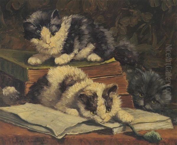 Spielende Katzen Oil Painting by Louis Eugene Lambert