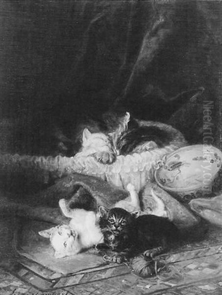 Les Chats Oil Painting by Louis Eugene Lambert