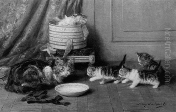 Chatte Et Ses Chatons Oil Painting by Louis Eugene Lambert