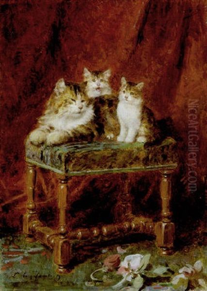 Chatte Et Ses Deux Chatons Oil Painting by Louis Eugene Lambert