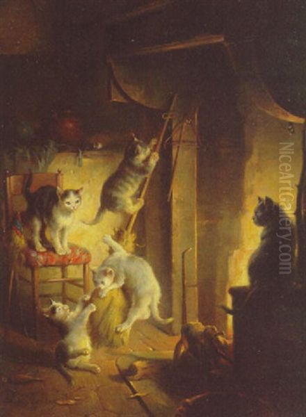 Fireside Frolics Oil Painting by Louis Eugene Lambert