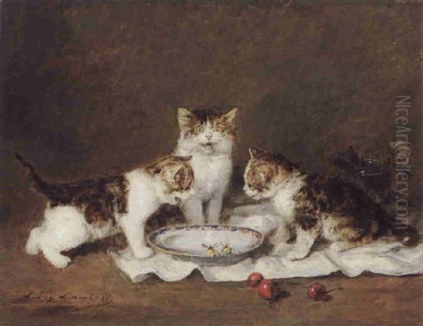 Le Repas Des Jeunes Chats Oil Painting by Louis Eugene Lambert