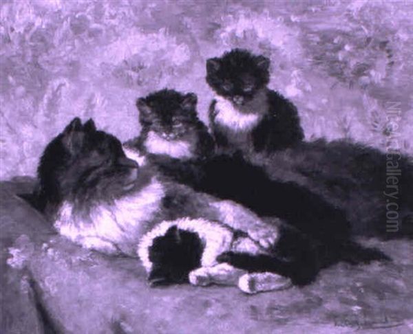 Katzenmutter Mit Ihren Jungen Oil Painting by Louis Eugene Lambert