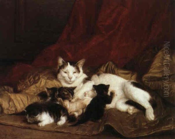 Une Famille De Chats Oil Painting by Louis Eugene Lambert