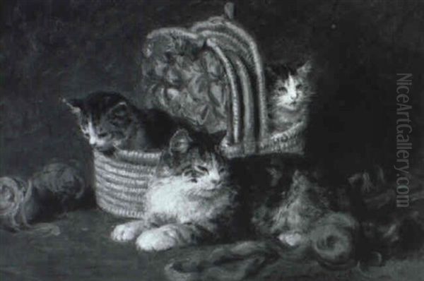 Drei Spielende Katzen Im Korb Oil Painting by Louis Eugene Lambert