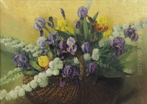 Flowers In A Basket Oil Painting by George Lambert