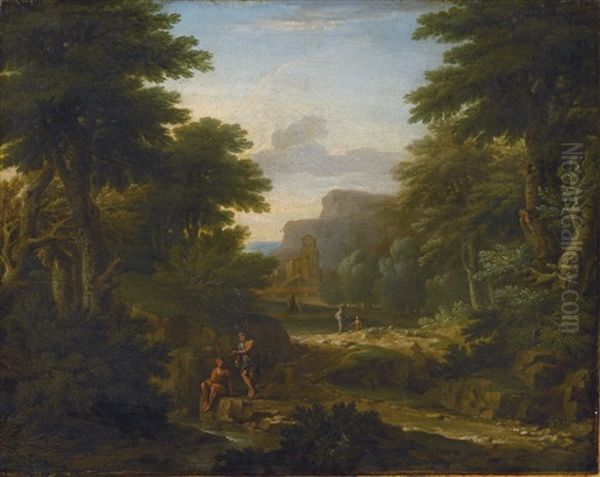 Wooded Landscape With Figures Resting By A Stream Oil Painting by George Lambert