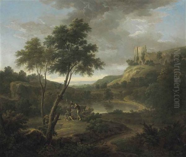 Capriccio With Classical Sarcophagus And (?) Beeston Castle, Cheshire Oil Painting by George Lambert