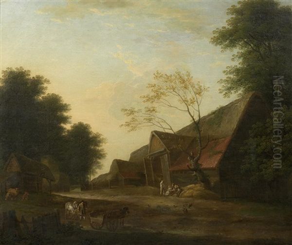 A Groom With Horses Approaching An Inn Oil Painting by George Lambert