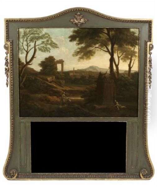 Landscape With Ruins And Figures In The Foreground Set In A Parcel Gilt And Painted Trumeau Frame Oil Painting by George Lambert