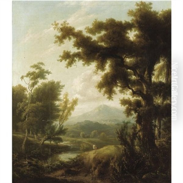 An Extensive River Landscape Oil Painting by George Lambert