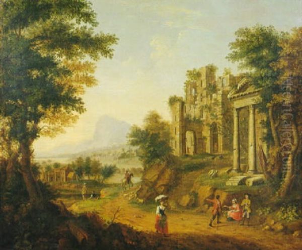 Peasants In An Italianate Landscape Oil Painting by George Lambert