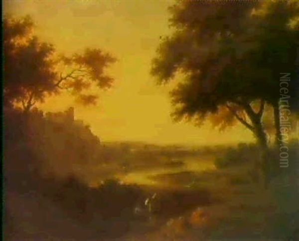 Italianate River Landscape With Figures In The Foreground Oil Painting by George Lambert