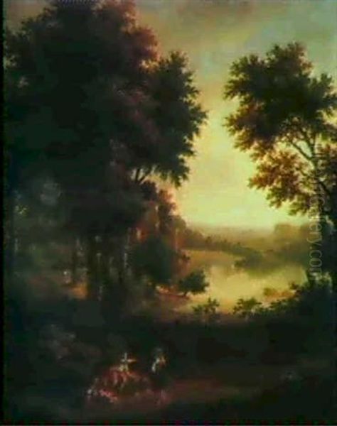 Landscape With Travelers Resting Oil Painting by George Lambert