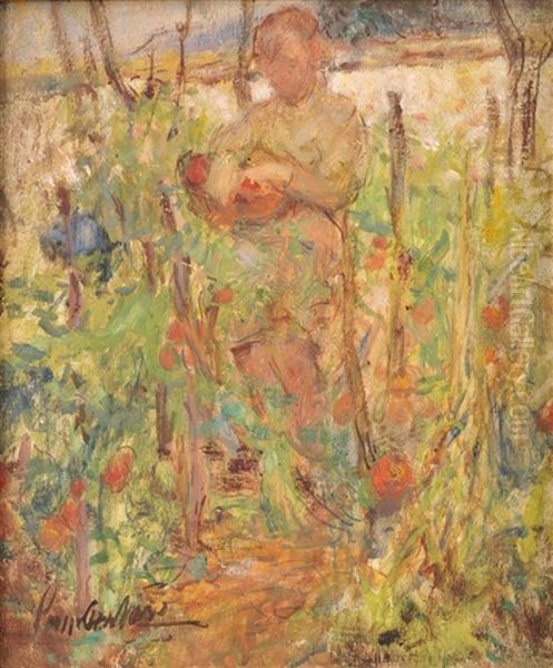 Femme Dans Le Potager Oil Painting by Joseph Lamberton