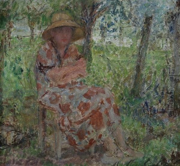 Femme Dans Un Interieur (+ Femme Dans Un Jardin, Smllr; 2 Works) Oil Painting by Joseph Lamberton