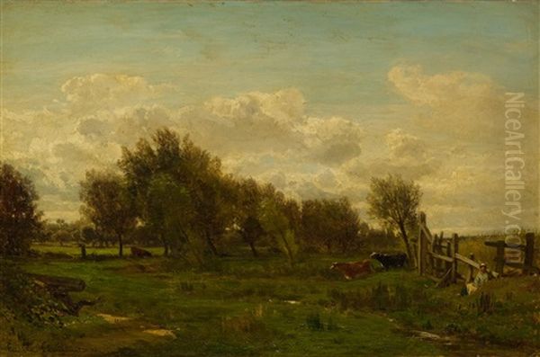 Landscape With Cows by Emile Charles Lambinet