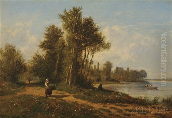 Site De Bougival (mai Et Ses Fleurs) Oil Painting by Emile Charles Lambinet