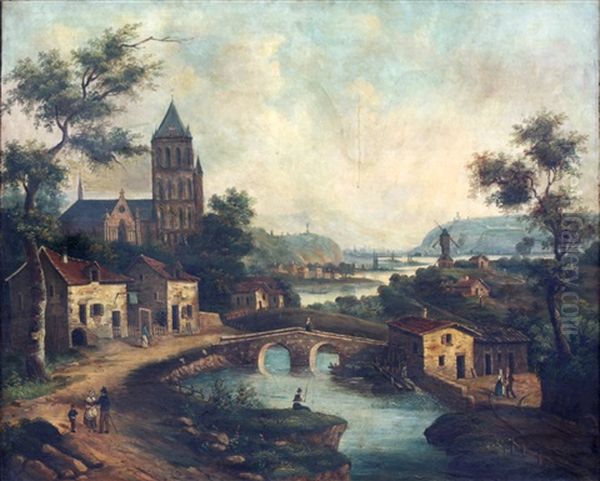 Paysage A La Riviere Oil Painting by Emile Charles Lambinet