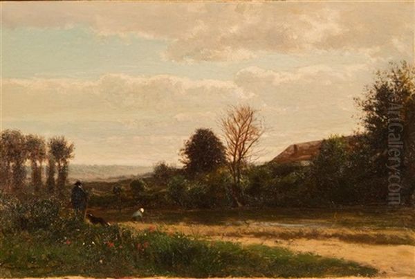 Along The River's Edge Oil Painting by Emile Charles Lambinet