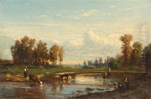 Am Flussufer Oil Painting by Emile Charles Lambinet