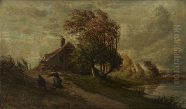 Le Retour Du Lavoir Oil Painting by Emile Charles Lambinet