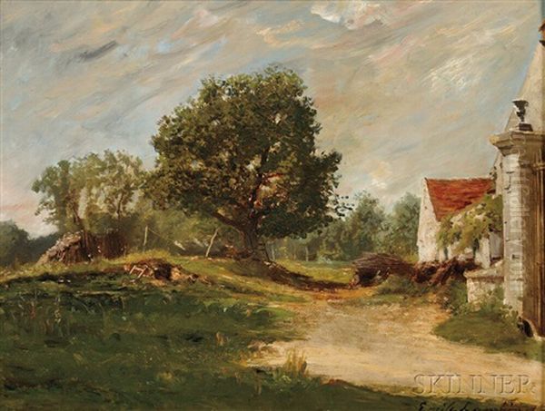 Outside The Village Gate Oil Painting by Emile Charles Lambinet