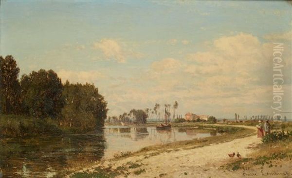 Paysage De Riviere Oil Painting by Emile Charles Lambinet