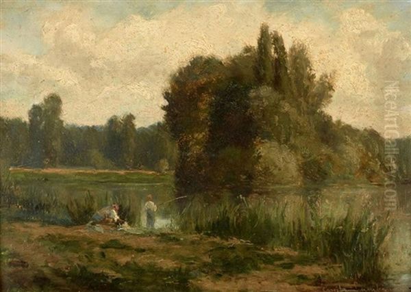 Paysage Aux Pecheurs Oil Painting by Emile Charles Lambinet