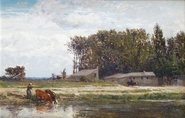 Bord De Riviere Anime Oil Painting by Emile Charles Lambinet