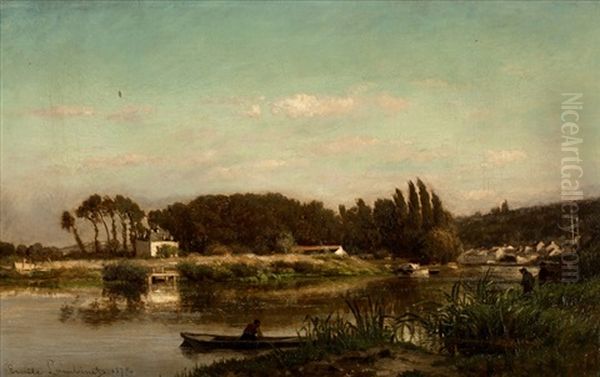 Pecheur Au Bord De L'eau Oil Painting by Emile Charles Lambinet