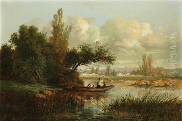 Les Barques Oil Painting by Emile Charles Lambinet