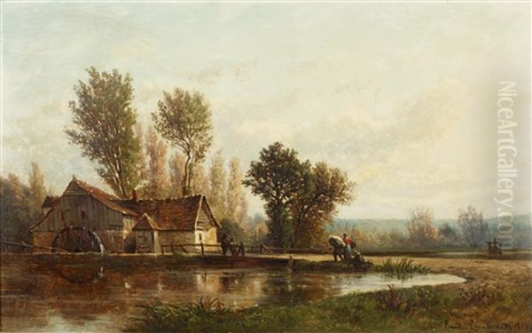 The Watermill Oil Painting by Emile Charles Lambinet