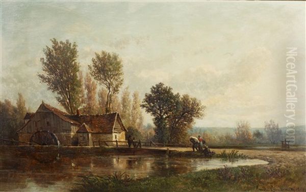 The Watermill Oil Painting by Emile Charles Lambinet