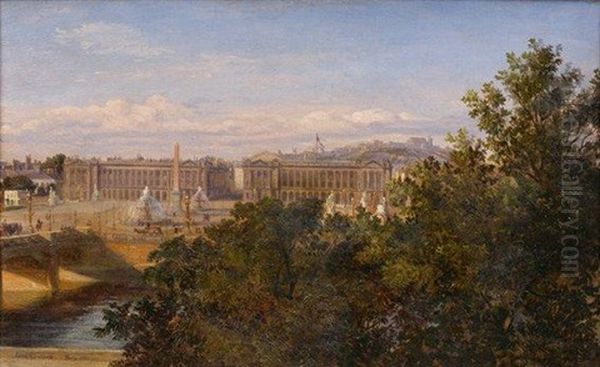 La Place De La Concorde Avec L'hotel De La Marine Sur La Droite Oil Painting by Emile Charles Lambinet