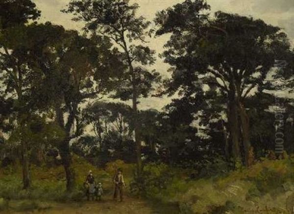 Bauernfamilie Auf Dem Waldweg Oil Painting by Emile Charles Lambinet