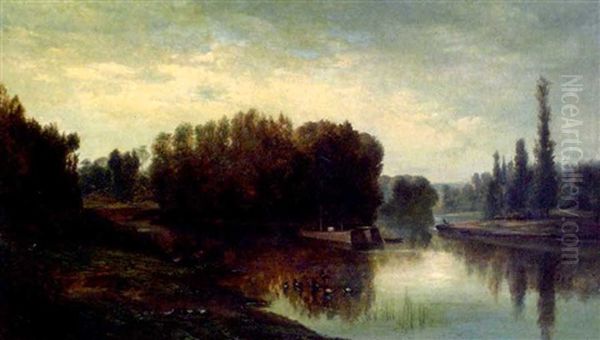 Le Passeur Sur La Seine Pres De Bougival Oil Painting by Emile Charles Lambinet