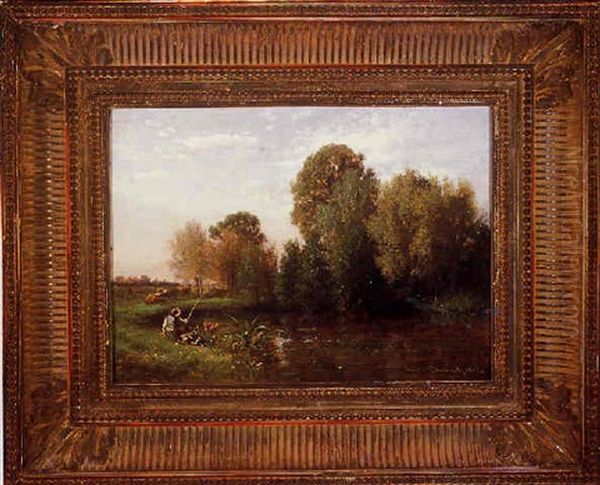 The Fishing Pond Oil Painting by Emile Charles Lambinet