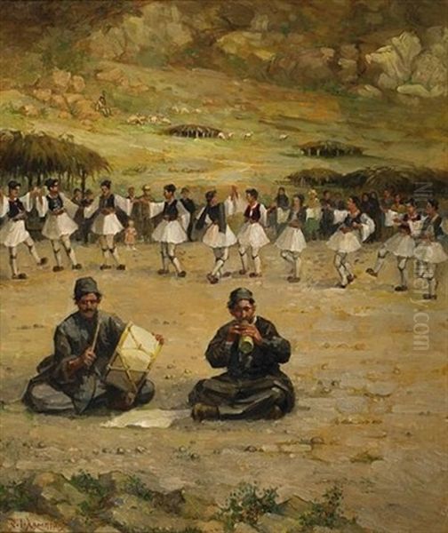 Wedding In Arahova Oil Painting by Christos Lambiris