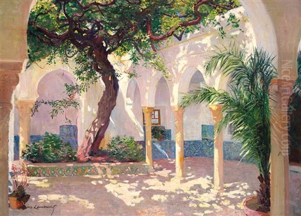 Patio En Orient A Patio In The Eastern Oil Painting by William Lambrecht