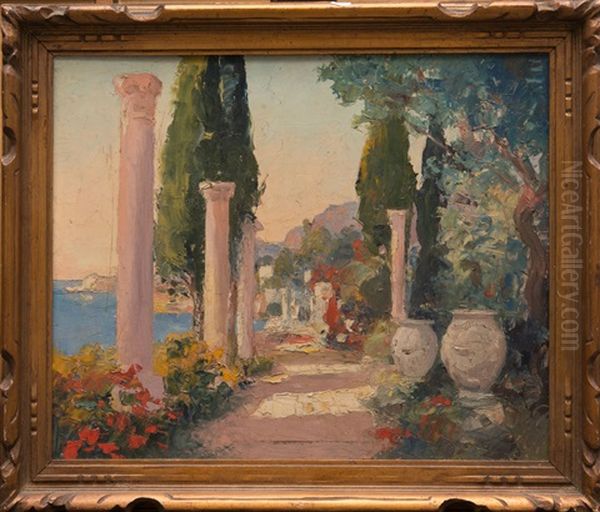 Vue Des Jardins De La Villa Fontana Rosa (3 Works) Oil Painting by William Lambrecht