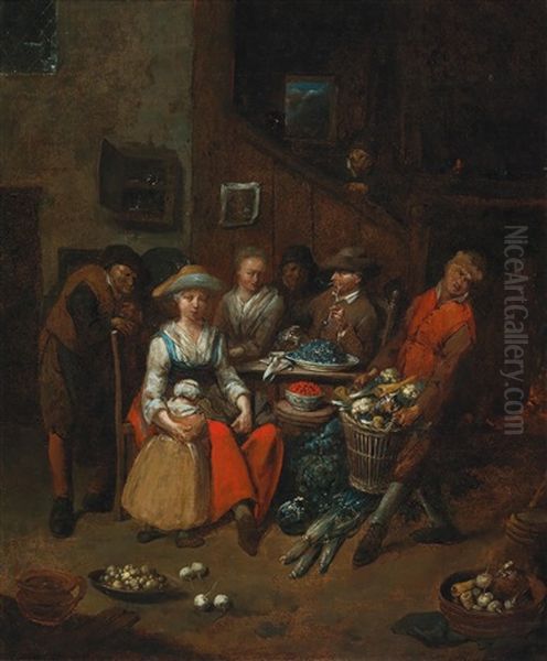 A Rustic Interior Oil Painting by Jan Baptist Lambrechts