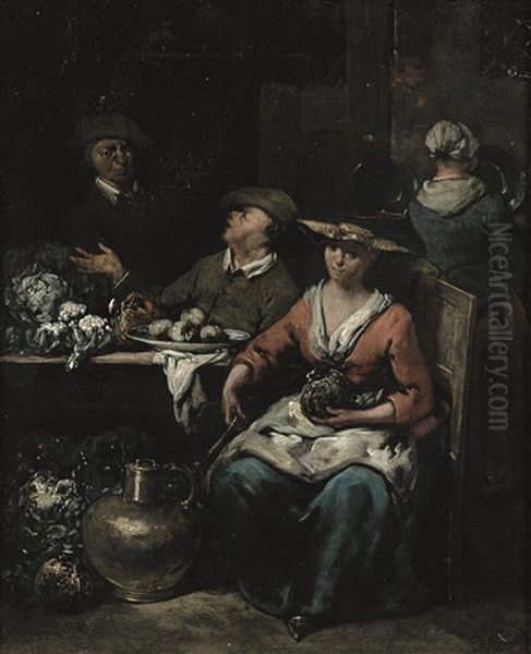 Paysans Dans Un Interieur Oil Painting by Jan Baptist Lambrechts