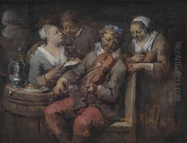 A Merry Company With A Violin Player Oil Painting by Jan Baptist Lambrechts