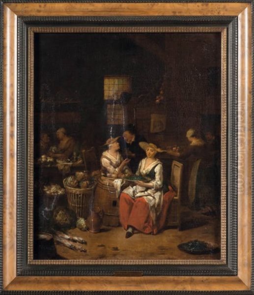 Interieur De Cuisine Anime Oil Painting by Jan Baptist Lambrechts