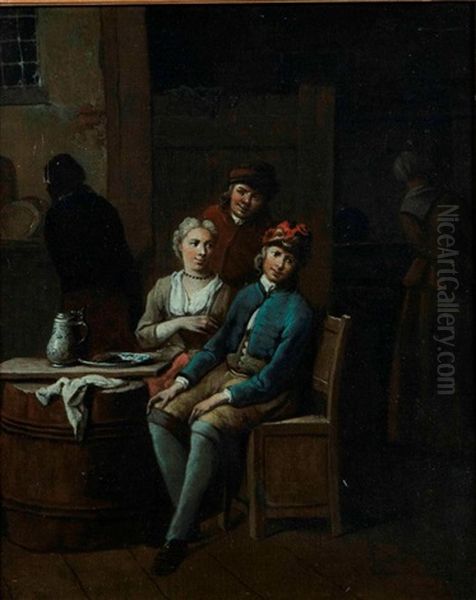 Couples Attables (pair) Oil Painting by Jan Baptist Lambrechts