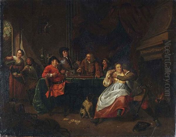 Figures Making Merry In An Interior Oil Painting by Jan Baptist Lambrechts