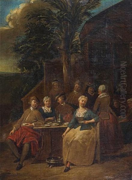 Collation Devant L'auberge (+ Another, Lrgr; Pair) Oil Painting by Jan Baptist Lambrechts