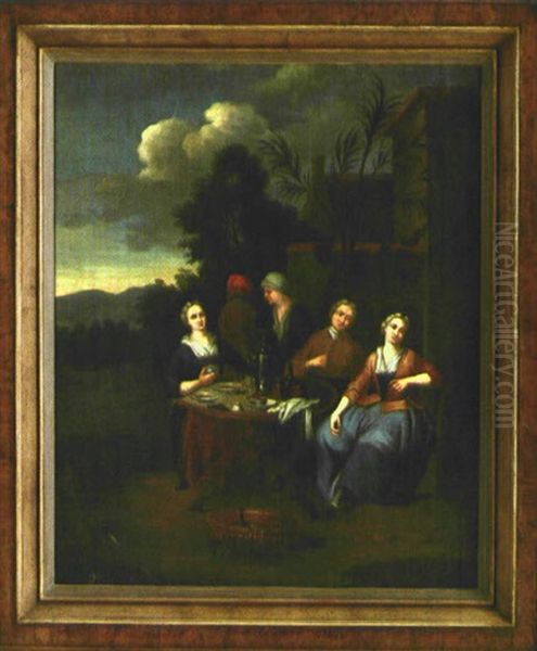 Vornehme Gesellschaft Beim Tee Im Freien Oil Painting by Jan Baptist Lambrechts